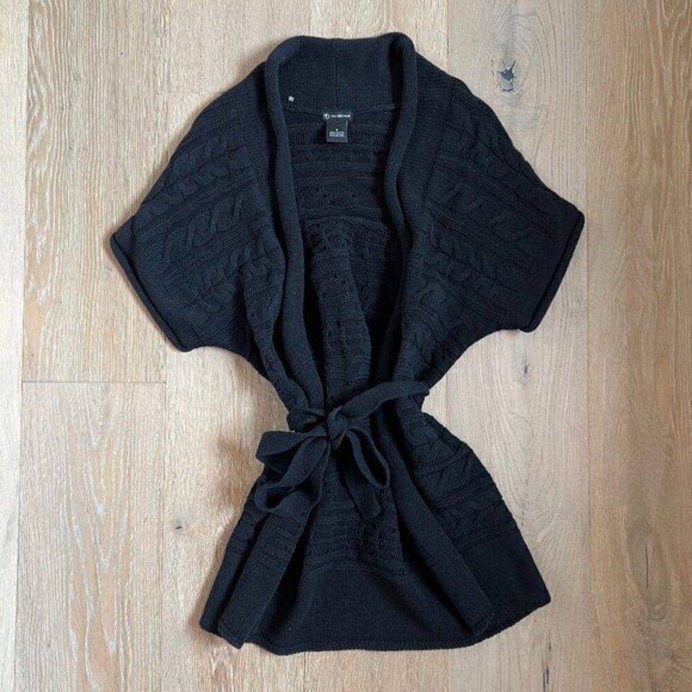 New Directions Black Wrap Open Front Sweater Tie Womens Small